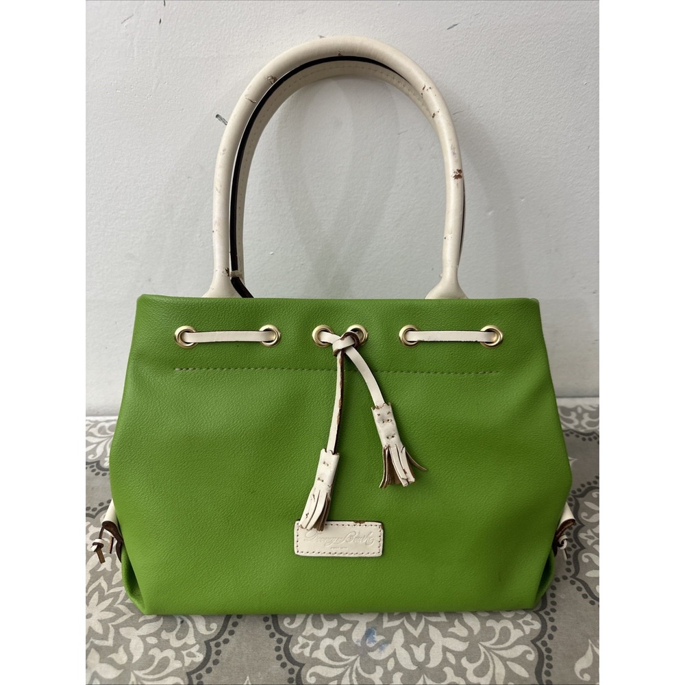 Dooney & Bourke Tassel Tote Green Pebbled Grain Creme Unlined